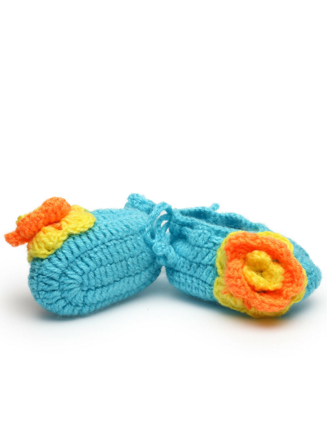 Chutput Kids Woollen Hand Knitted Flower Detailed Booties - Blue - Distacart
