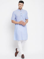 Thumbnail for Even Apparels Blue Pure Cotton Men's H/S Kurta With Band Collar - Distacart