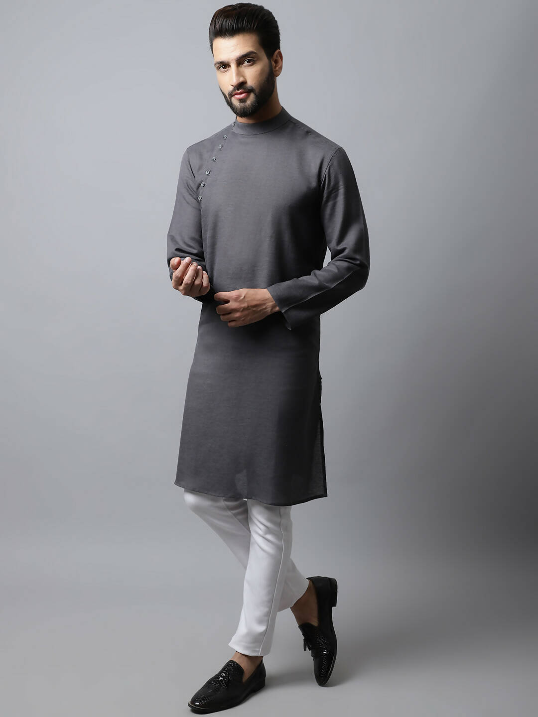 Even Apparels Grey Color Pure Cotton Men's Kurta With Side Placket (SLD1202) - Distacart