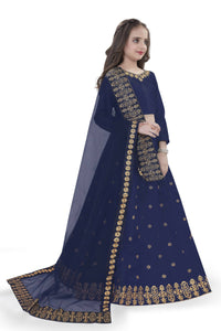 Thumbnail for Dwiden Navy Blue Queen Tafetta Sattin Semi-Stitched Girl's Lehenga Choli - Distacart
