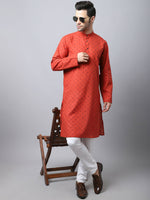 Thumbnail for Even Apparels Red Pure Cotton Men's Kurta With Band Collar - Distacart