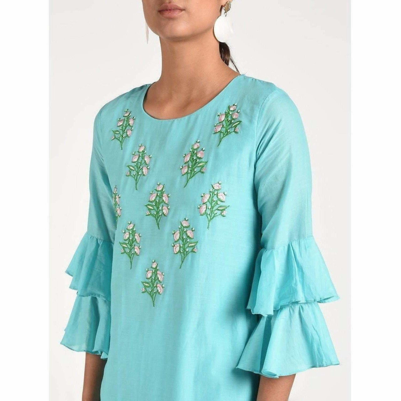 Cheera Women's Anarkali Double Layerd Kurta With Contrast Embroidery And Side Dori Tasal (CH020K)