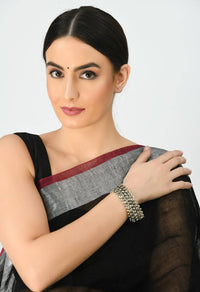 Thumbnail for Mominos Fashion Kamal Johar Oxidised Silver-Plated Bracelet - Handcraft