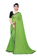Thumbnail for Vamika Green Malai Silk Printed Saree (Zigzag Green)