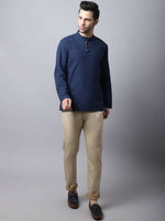 Thumbnail for Even Apparels Navy Pure Cotton Men's Kurta With Band Collar - Distacart