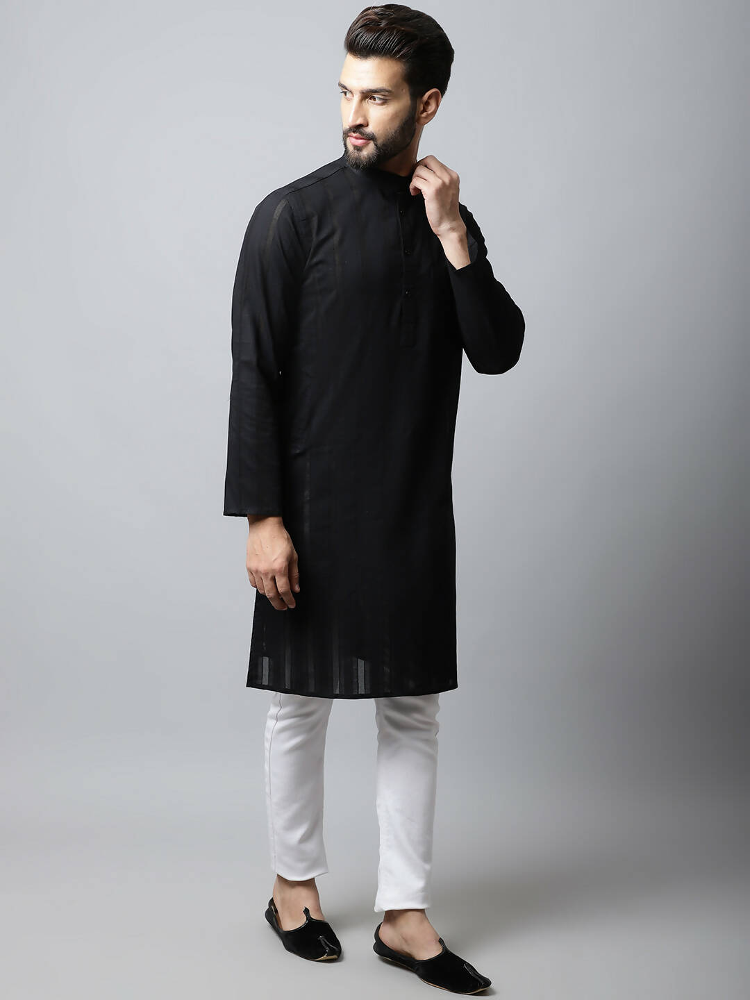 Even Apparels Black Color Pure Cotton Men's Kurta With Band Collar (STR1188) - Distacart