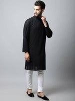 Thumbnail for Even Apparels Black Color Pure Cotton Men's Kurta With Band Collar (STR1188) - Distacart