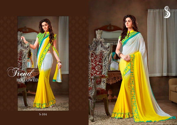 Vamika White & Yellow Designer Georgette Embroidery Saree - Distacart