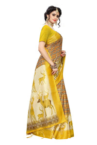 Thumbnail for Vamika Multicolor & Yellow Kalamkari With Jhalar Khadi Silk Saree