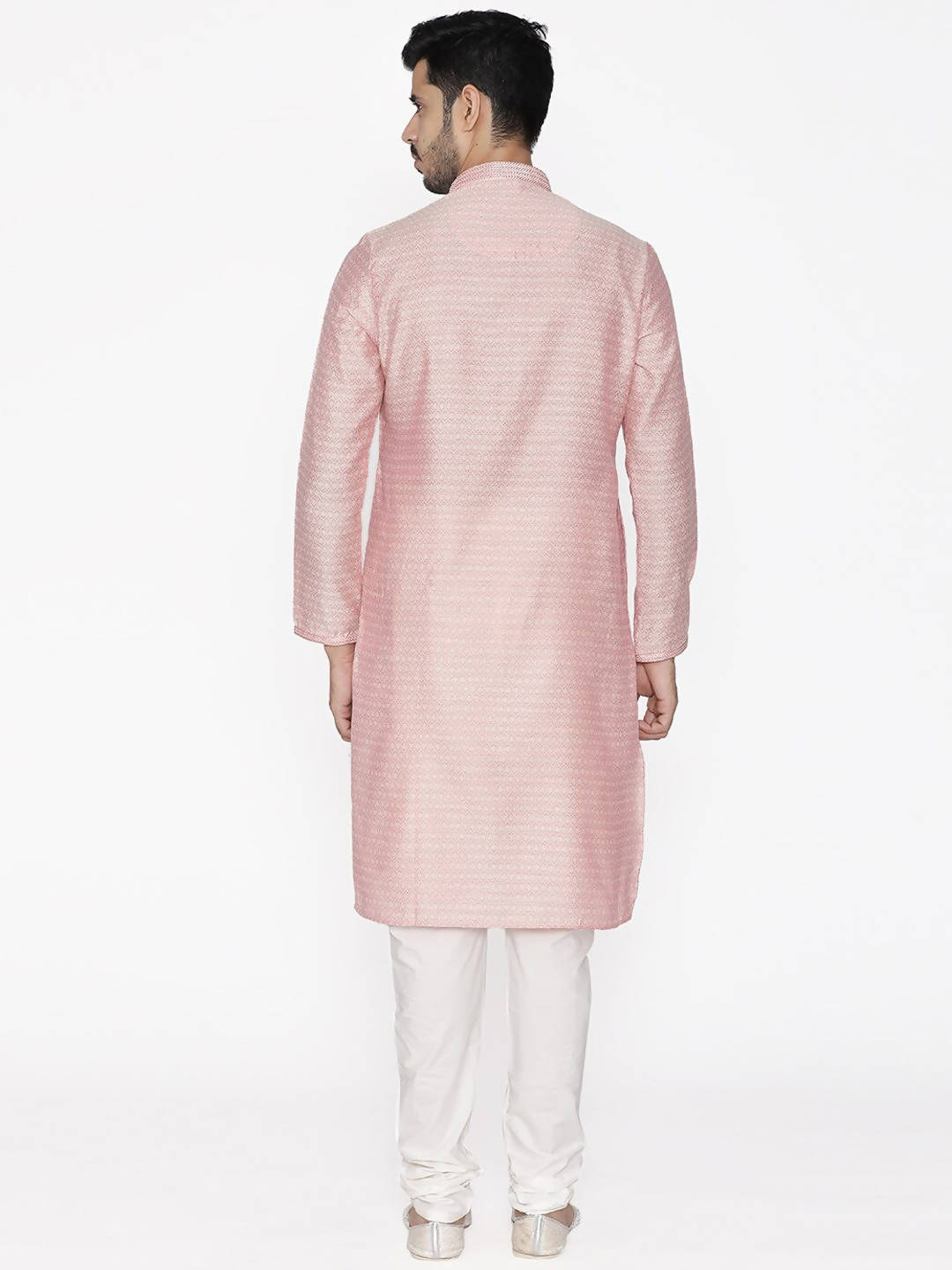 Manyavar Men Pink & White Self Design Kurta with Pyjamas - Distacart