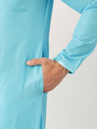 Thumbnail for Manyavar Men Blue & White Design Kurta with Churidar - Distacart