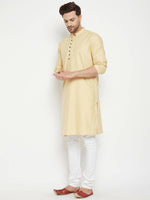 Thumbnail for Even Apparels Beige Pure Cotton Long Men's Kurta With Band Collar - Distacart