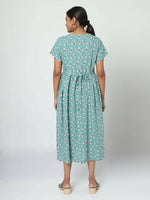 Thumbnail for Manet Short Sleeves Maternity Dress Floral Print With Concealed Zipper Nursing Access - Green - Distacart