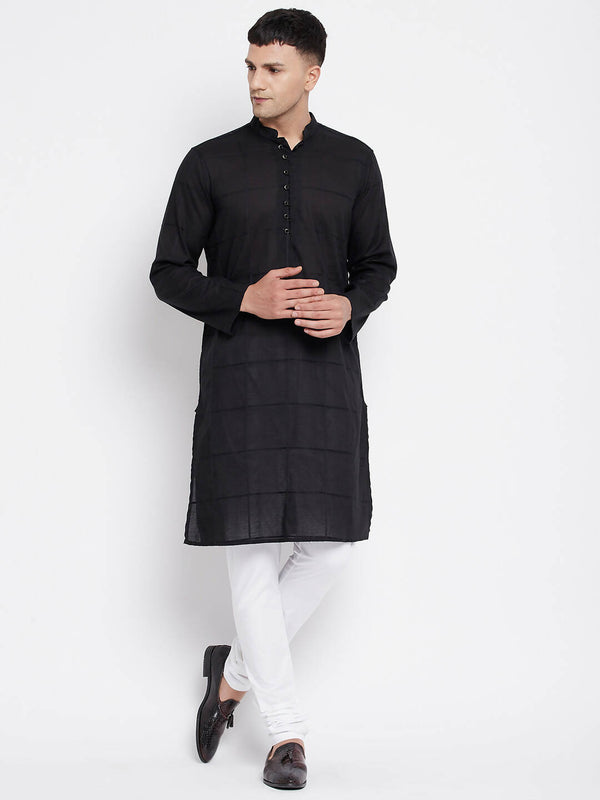 Even Apparels Pure Cotton Men's Kurta in Black Color With Band Collar - Distacart