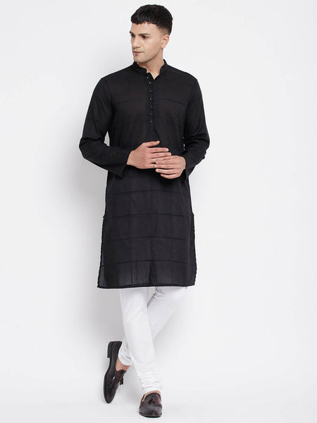 Even Apparels Pure Cotton Men's Kurta in Black Color With Band Collar - Distacart