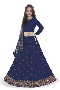 Thumbnail for Dwiden Navy Blue Queen Tafetta Sattin Semi-Stitched Girl's Lehenga Choli - Distacart