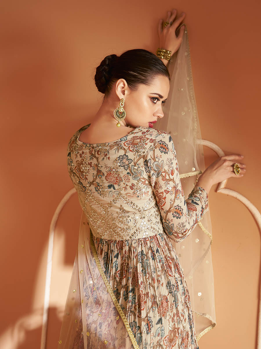 Myra Multicolour Real Georgette Designer Gown Style Suit - Distacart