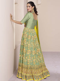 Thumbnail for Myra Pastel Green Georgette and Chinon Silk Gown Style Party Wear Suit - Distacart