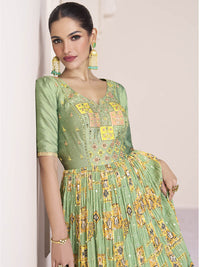 Thumbnail for Myra Pastel Green Georgette and Chinon Silk Gown Style Party Wear Suit - Distacart