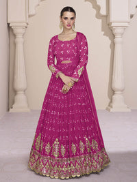 Thumbnail for Myra Rani Georgette and Chinon Silk Gown Style Party Wear Suit - Distacart