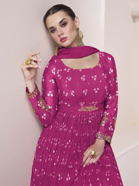 Thumbnail for Myra Rani Georgette and Chinon Silk Gown Style Party Wear Suit - Distacart