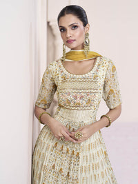 Thumbnail for Myra Cream Georgette and Chinon Silk Gown Style Party Wear Suit - Distacart