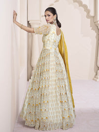 Thumbnail for Myra Cream Georgette and Chinon Silk Gown Style Party Wear Suit - Distacart
