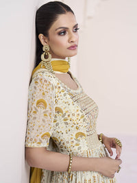 Thumbnail for Myra Cream Georgette and Chinon Silk Gown Style Party Wear Suit - Distacart