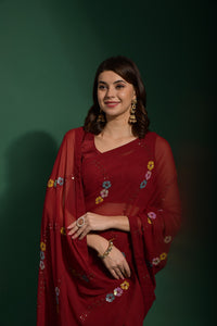 Thumbnail for Malishka Women's Georgette Four Colours Sequence Embroidery Work Saree With Blouse Piece - Distacart