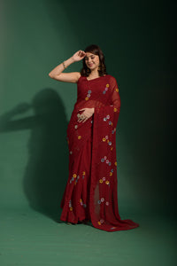 Thumbnail for Malishka Women's Georgette Four Colours Sequence Embroidery Work Saree With Blouse Piece - Distacart