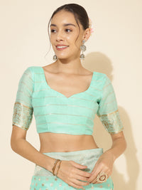 Thumbnail for Janasya Sea Green Chanderi Silk Polka Design Woven Design Saree - Distacart