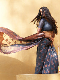 Thumbnail for Janasya Dark Grey Chanderi Silk Ethnic Motifs Woven Design Saree - Distacart