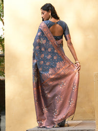 Thumbnail for Janasya Dark Grey Chanderi Silk Ethnic Motifs Woven Design Saree - Distacart