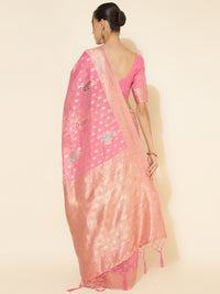 Thumbnail for Janasya Light Pink Chanderi Silk Ethnic Motifs Woven Design Saree - Distacart