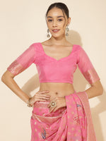 Thumbnail for Janasya Light Pink Chanderi Silk Ethnic Motifs Woven Design Saree - Distacart