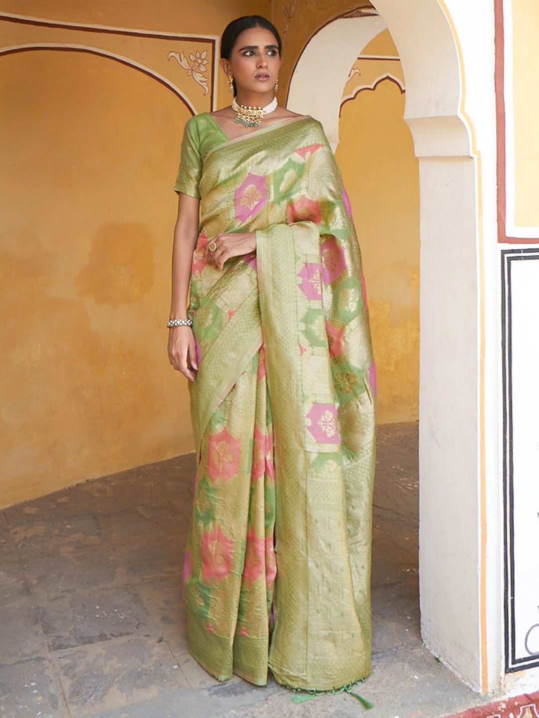 Janasya Light Green Chanderi Silk Ethnic Motifs Woven Design Saree - Distacart