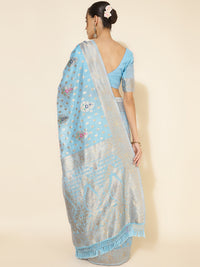 Thumbnail for Janasya Sky Blue Chanderi Silk Ethnic Motifs Woven Design Saree - Distacart