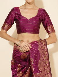 Thumbnail for Janasya Wine Banarasi Silk Woven Ethnic Motifs Banarasi Silk Saree - Distacart