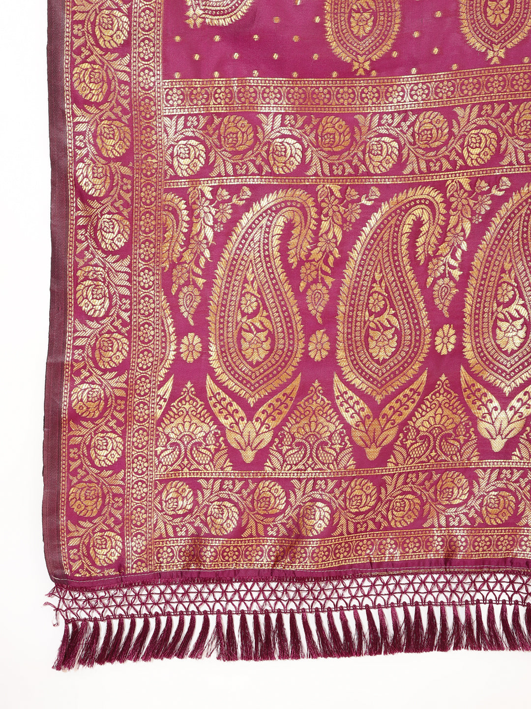 Janasya Wine Banarasi Silk Woven Ethnic Motifs Banarasi Silk Saree - Distacart