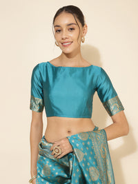 Thumbnail for Janasya Turquoise Blue Banarasi Silk Woven Ethnic Motifs Banarasi Silk Saree - Distacart