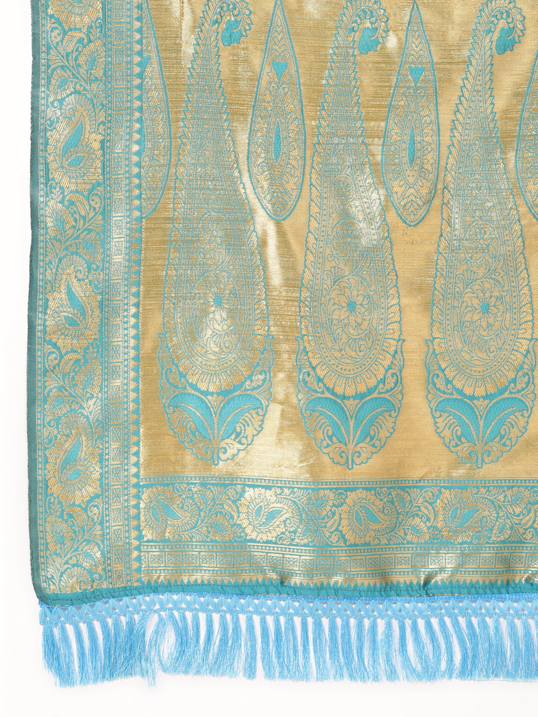 Janasya Turquoise Blue Banarasi Silk Woven Ethnic Motifs Banarasi Silk Saree - Distacart