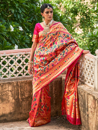 Thumbnail for Janasya Pink Paithani Silk Woven Bagh Design Paithani Silk Saree - Distacart