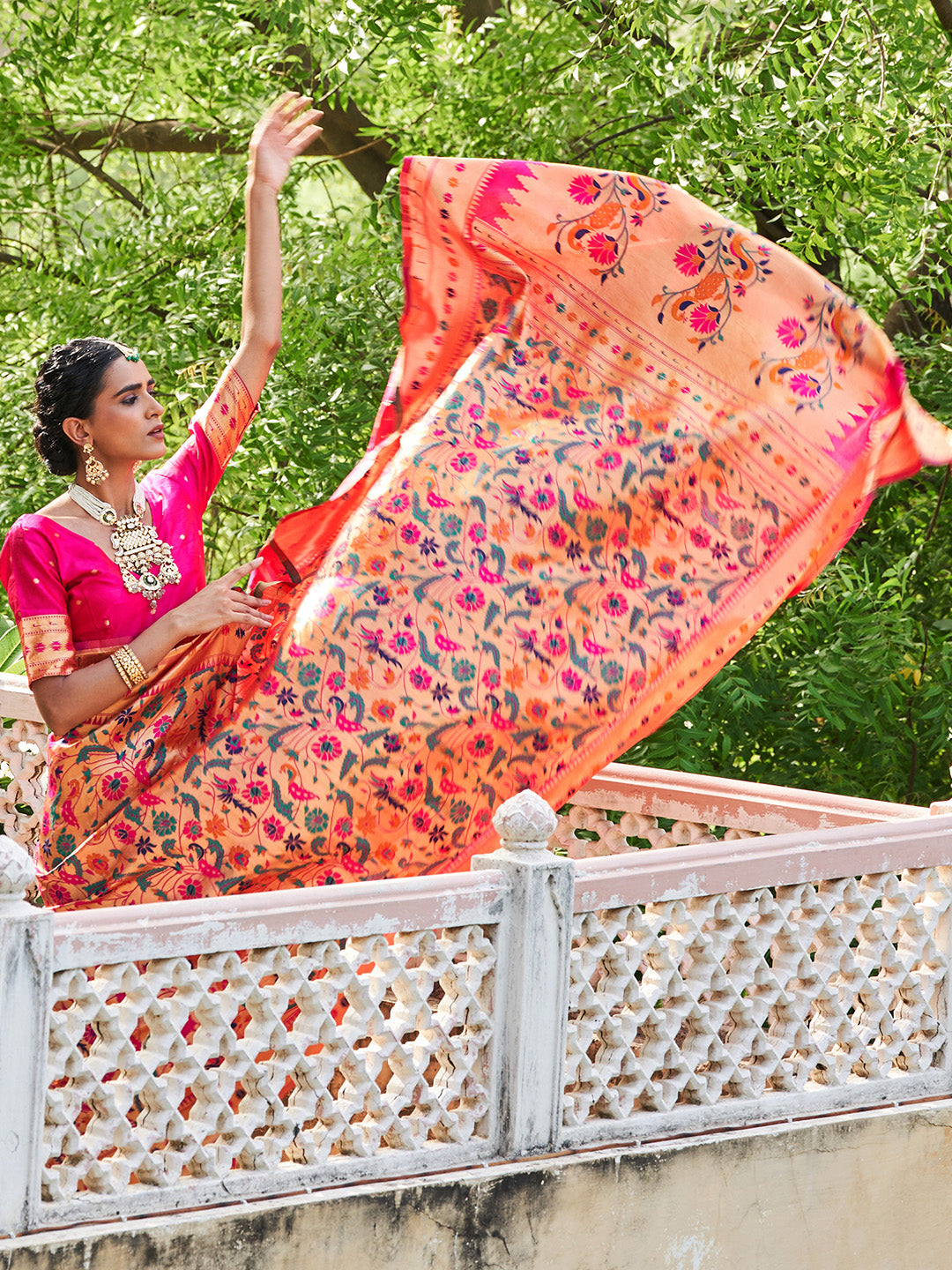 Janasya Pink Paithani Silk Woven Bagh Design Paithani Silk Saree - Distacart