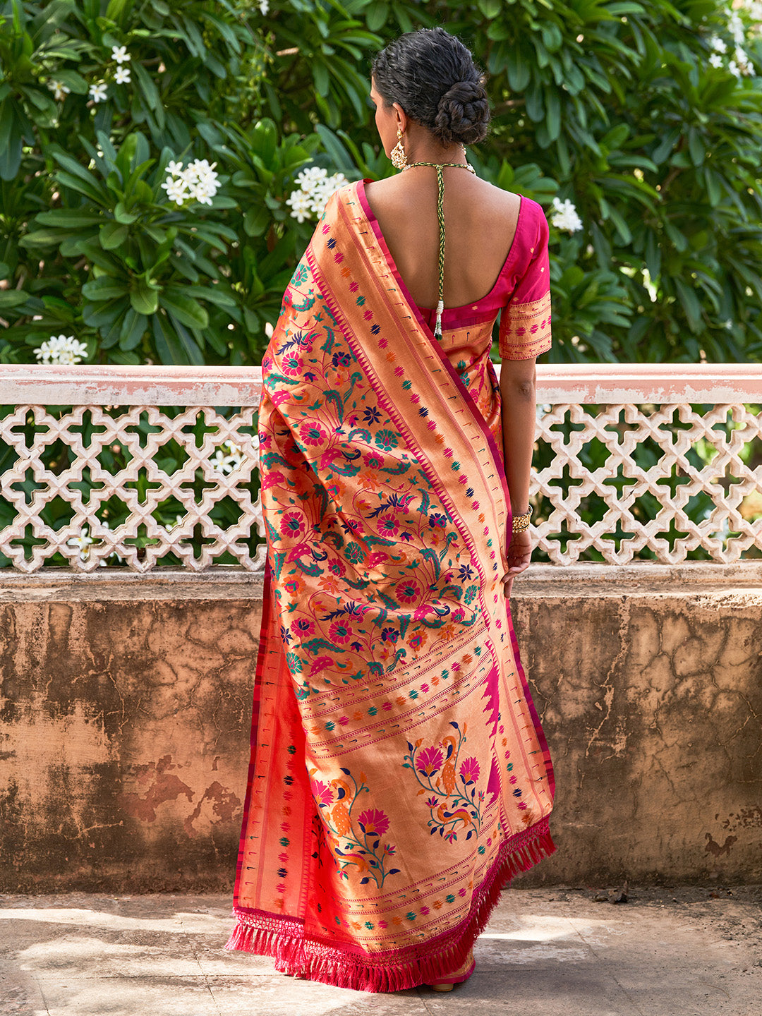 Janasya Pink Paithani Silk Woven Bagh Design Paithani Silk Saree - Distacart