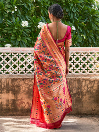 Thumbnail for Janasya Pink Paithani Silk Woven Bagh Design Paithani Silk Saree - Distacart