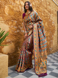 Thumbnail for Janasya Wine Paithani Silk Woven Bagh Design Paithani Silk Saree - Distacart