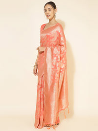 Thumbnail for Janasya Peach Chanderi Silk Floral Woven Design Saree - Distacart