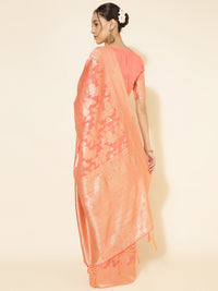 Thumbnail for Janasya Peach Chanderi Silk Floral Woven Design Saree - Distacart