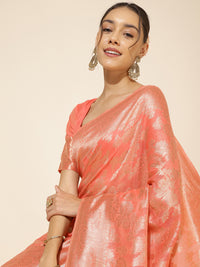 Thumbnail for Janasya Peach Chanderi Silk Floral Woven Design Saree - Distacart