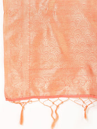 Thumbnail for Janasya Peach Chanderi Silk Floral Woven Design Saree - Distacart